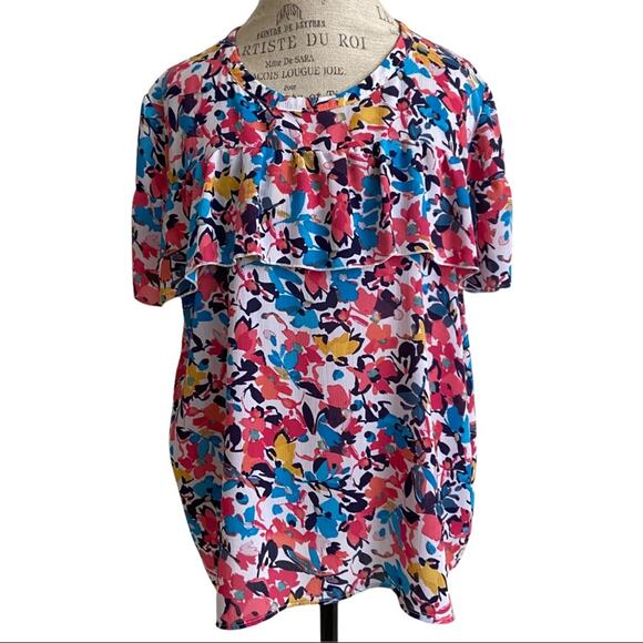 Juicy Couture Floral Print Flounce Short Sleeve Blouse Women's Size XXL - Picture 11 of 11